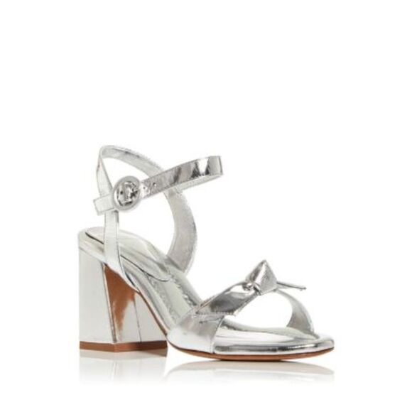 ALEXANDRE BIRMAN Womens Silver Clarita Almond Toe Flare Leather Heeled Sandal 37